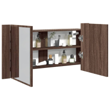 vidaXL barna tölgy akril LED-es tükrös fürdőszobaszekrény 90x12x45 cm fürdőszoba bútor