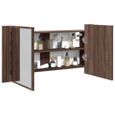 vidaXL Barna tölgy akril LED-es tükrös fürdőszobaszekrény 90x12x45 cm fürdőszoba bútor