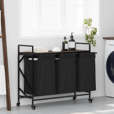 vidaXL barna tölgy mosodai kosár 3 rekeszes kerekekkel bútor