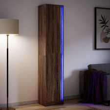 vidaXL barna tölgy szerelt fa magasszekrény LED-ekkel 41,5x32,5x200 cm bútor