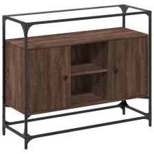 vidaXL barna tölgy szerelt fa tálalószekrény üveglappal 98x35x81 cm bútor