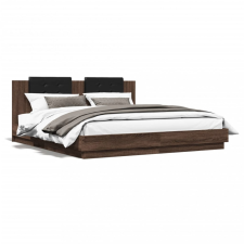 vidaXL Barna tölgy színű szerelt fa ágykeret fejtámlával 200 x 200 cm ágy és ágykellék