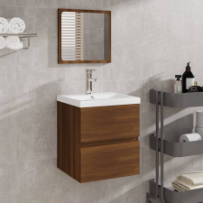 vidaXL barna tölgy színű szerelt fa fürdőszobaszekrény tükörrel fürdőszoba bútor