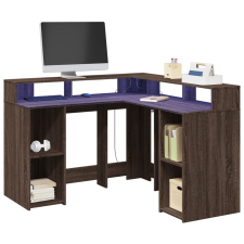 vidaXL barna tölgy színű szerelt fa íróasztal LED-ekkel 130x130x91 cm bútor
