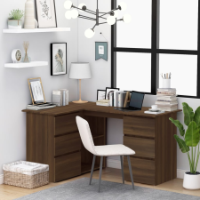 vidaXL barna tölgy színű szerelt fa sarokíróasztal 145 x 100 x 76 cm íróasztal