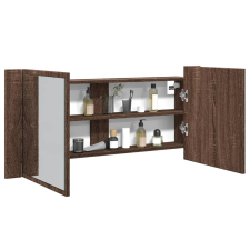 vidaXL barna tölgyszínű LED-es tükrös fürdőszobaszekrény 100x12x45cm fürdőszoba bútor