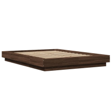 vidaXL barna tölgyszínű szerelt fa ágykeret LED-del 135 x 190 cm ágy és ágykellék