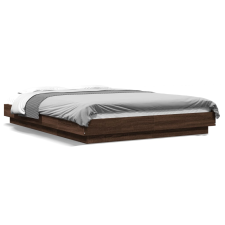 vidaXL barna tölgyszínű szerelt fa ágykeret LED-del 140x200 cm ágy és ágykellék