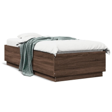 vidaXL barna tölgyszínű szerelt fa ágykeret LED-del 90 x 200 cm ágy és ágykellék