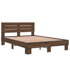 vidaXL barna tölgyszínű szerelt fa és fém ágykeret 120 x 190 cm (3280161) ágy és ágykellék