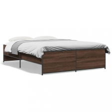 vidaXL Barna tölgyszínű szerelt fa és fém ágykeret 135 x 190 cm ágy és ágykellék