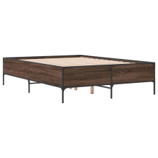 vidaXL barna tölgyszínű szerelt fa és fém ágykeret 135 x 190 cm (3279816) ágy és ágykellék