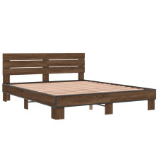 vidaXL barna tölgyszínű szerelt fa és fém ágykeret 160 x 200 cm (3280141) ágy és ágykellék