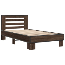 vidaXL barna tölgyszínű szerelt fa és fém ágykeret 75 x 190 cm (845661) ágy és ágykellék