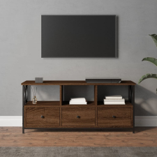 vidaXL Barna tölgyszínű szerelt fa és vas tv-szekrény 102x33x45 cm bútor