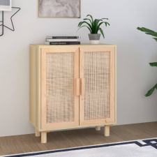 vidaXL barna tömör fenyő/természetes rattan tálalószekrény 60x30x70cm bútor