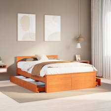 vidaXL barna tömör fenyőfa fejtámlás ágykeret matrac nélkül 160x200 cm ágy és ágykellék
