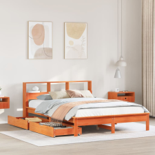 vidaXL barna tömör fenyőfa könyvespolcos ágy matrac nélkül 120 x 190cm ágy és ágykellék