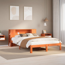 vidaXL barna tömör fenyőfa könyvespolcos ágy matrac nélkül 120 x 190cm ágy és ágykellék