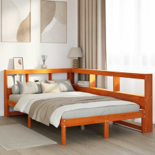 vidaXL barna tömör fenyőfa könyvespolcos ágy matrac nélkül 120 x 190cm ágy és ágykellék