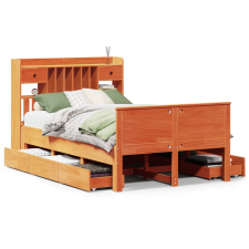vidaXL barna tömör fenyőfa könyvespolcos ágy matrac nélkül 120 x 190cm (3308941) ágy és ágykellék