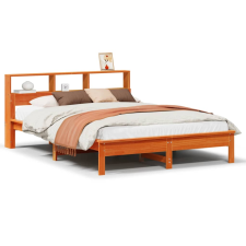 vidaXL barna tömör fenyőfa könyvespolcos ágy matrac nélkül 120 x 190cm (855731) ágy és ágykellék