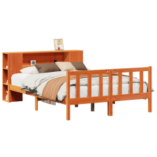 vidaXL barna tömör fenyőfa könyvespolcos ágy matrac nélkül 120 x 200cm (3321670) ágy és ágykellék