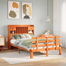 vidaXL barna tömör fenyőfa könyvespolcos ágy matrac nélkül 135 x 190cm ágy és ágykellék