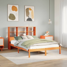 vidaXL barna tömör fenyőfa könyvespolcos ágy matrac nélkül 140 x 190cm ágy és ágykellék