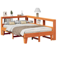 vidaXL barna tömör fenyőfa könyvespolcos ágy matrac nélkül 140 x 190cm ágy és ágykellék