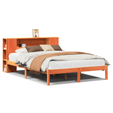 vidaXL barna tömör fenyőfa könyvespolcos ágy matrac nélkül 140 x 200cm (3321554) ágy és ágykellék