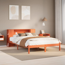 vidaXL barna tömör fenyőfa könyvespolcos ágy matrac nélkül 150 x 200cm ágy és ágykellék