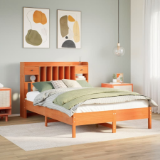 vidaXL barna tömör fenyőfa könyvespolcos ágy matrac nélkül 150 x 200cm ágy és ágykellék