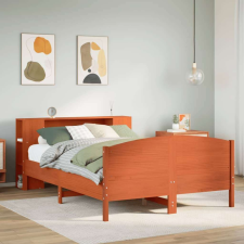 vidaXL barna tömör fenyőfa könyvespolcos ágy matrac nélkül 150 x 200cm ágy és ágykellék