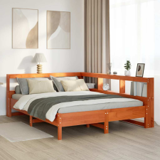 vidaXL barna tömör fenyőfa könyvespolcos ágy matrac nélkül 150 x 200cm ágy és ágykellék