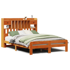 vidaXL barna tömör fenyőfa könyvespolcos ágy matrac nélkül 150 x 200cm (3308881) ágy és ágykellék