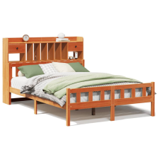 vidaXL barna tömör fenyőfa könyvespolcos ágy matrac nélkül 150 x 200cm (3322191) ágy és ágykellék