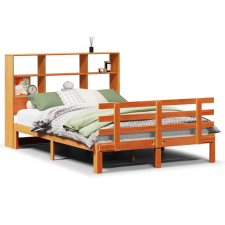 vidaXL barna tömör fenyőfa könyvespolcos ágy matrac nélkül 150 x 200cm (3322776) ágy és ágykellék