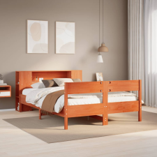 vidaXL barna tömör fenyőfa könyvespolcos ágy matrac nélkül 160 x 200cm ágy és ágykellék