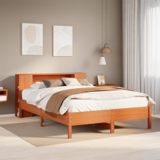 vidaXL barna tömör fenyőfa könyvespolcos ágy matrac nélkül 160 x 200cm ágy és ágykellék