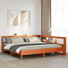 vidaXL barna tömör fenyőfa könyvespolcos ágy matrac nélkül 180 x 200cm ágy és ágykellék