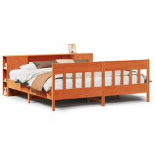 vidaXL barna tömör fenyőfa könyvespolcos ágy matrac nélkül 180 x 200cm (3323175) ágy és ágykellék