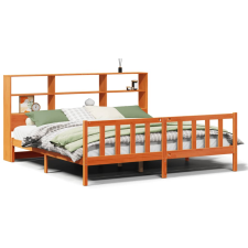 vidaXL barna tömör fenyőfa könyvespolcos ágy matrac nélkül 200 x 200cm (3321726) ágy és ágykellék