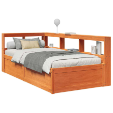 vidaXL barna tömör fenyőfa könyvespolcos ágy matrac nélkül 90 x 190 cm ágy és ágykellék