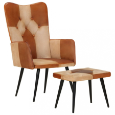 vidaXL barna valódi bőr és vászon fotel lábtartóval bútor