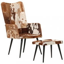 vidaXL barna valódi bőr szárnyas szék lábtartóval bútor