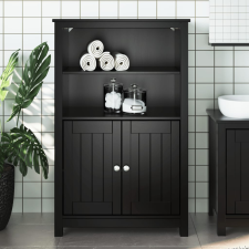 vidaXL BERG fekete tömör fenyőfa fürdőszobaszekrény 69,5 x 34 x 110 cm fürdőszoba bútor