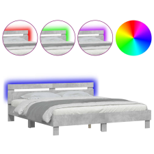 vidaXL betonszürke ágykeret fejtámlával és LED-del 200 x 200 cm (3207521) ágy és ágykellék