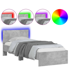 vidaXL betonszürke ágykeret fejtámlával és LED-világítással 90x200 cm (838809) ágy és ágykellék
