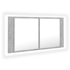 vidaXL betonszürke akril LED-es tükrös fürdőszobaszekrény 90x12x45 cm (804976) fürdőszoba bútor